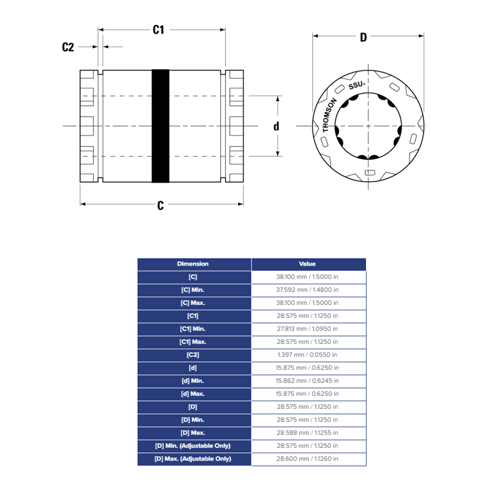 SSU10 THOMSON BALL BUSHING<BR>SSU SERIES 5/8" CLOSED LINEAR BEARING SELF ALIGNING ADJUSTABLE 620 LBF